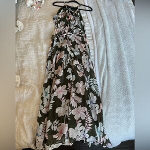 Sanctuary Olive Green Floral Maxi with Cream & Pink Accents